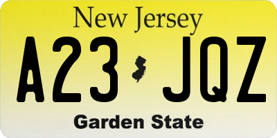 NJ license plate A23JQZ