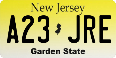 NJ license plate A23JRE