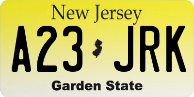 NJ license plate A23JRK