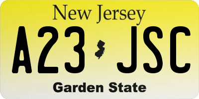 NJ license plate A23JSC