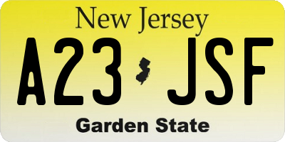 NJ license plate A23JSF