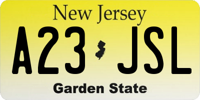 NJ license plate A23JSL
