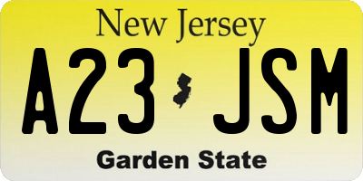 NJ license plate A23JSM