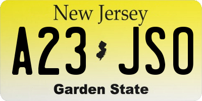 NJ license plate A23JSO