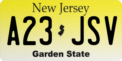 NJ license plate A23JSV