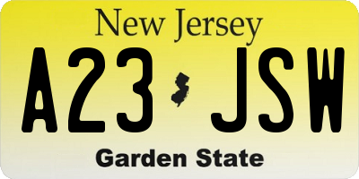 NJ license plate A23JSW