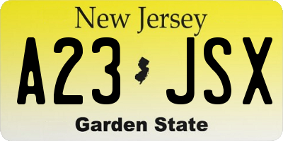 NJ license plate A23JSX