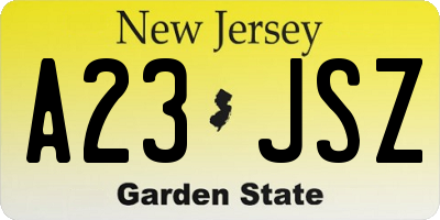 NJ license plate A23JSZ