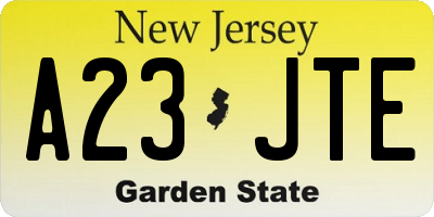 NJ license plate A23JTE