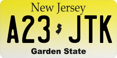 NJ license plate A23JTK