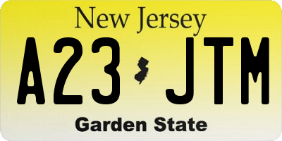 NJ license plate A23JTM