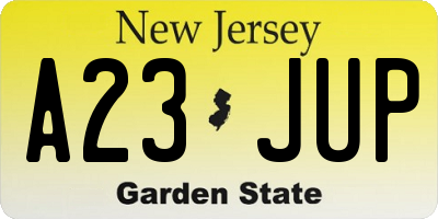 NJ license plate A23JUP