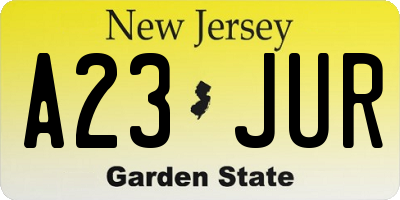 NJ license plate A23JUR