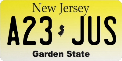 NJ license plate A23JUS