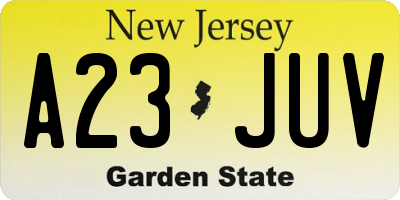 NJ license plate A23JUV