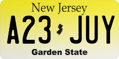 NJ license plate A23JUY