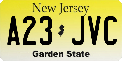 NJ license plate A23JVC