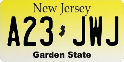 NJ license plate A23JWJ