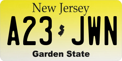 NJ license plate A23JWN