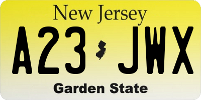NJ license plate A23JWX