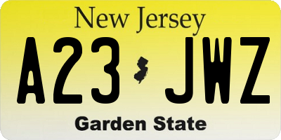 NJ license plate A23JWZ