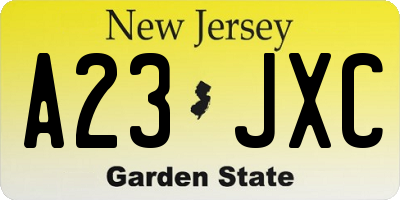 NJ license plate A23JXC