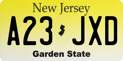NJ license plate A23JXD