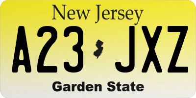 NJ license plate A23JXZ