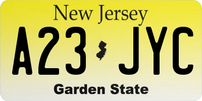 NJ license plate A23JYC