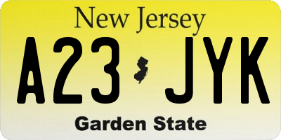 NJ license plate A23JYK