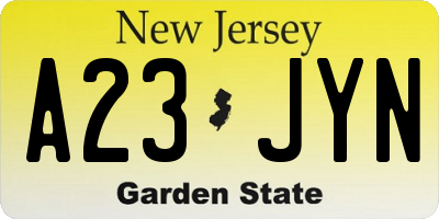 NJ license plate A23JYN