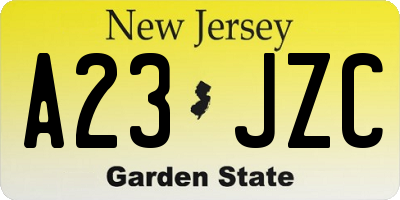 NJ license plate A23JZC