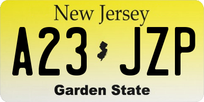 NJ license plate A23JZP