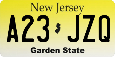 NJ license plate A23JZQ