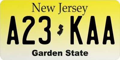 NJ license plate A23KAA