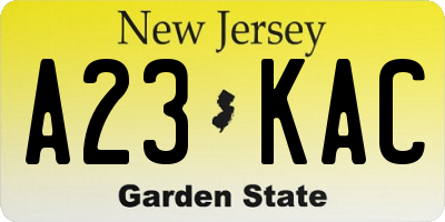 NJ license plate A23KAC