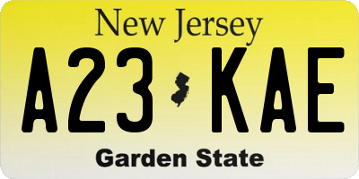 NJ license plate A23KAE