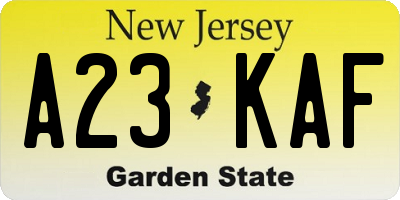 NJ license plate A23KAF