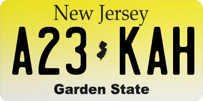 NJ license plate A23KAH