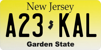 NJ license plate A23KAL