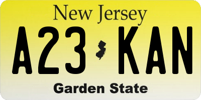 NJ license plate A23KAN