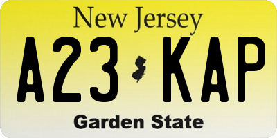 NJ license plate A23KAP