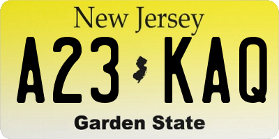 NJ license plate A23KAQ