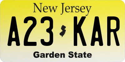 NJ license plate A23KAR