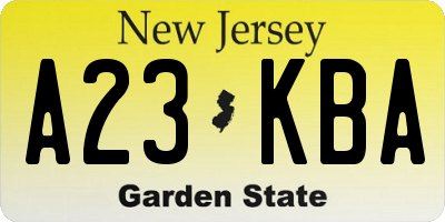 NJ license plate A23KBA