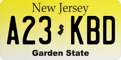 NJ license plate A23KBD
