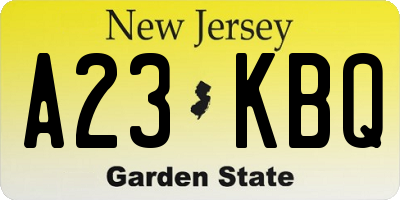 NJ license plate A23KBQ