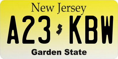 NJ license plate A23KBW
