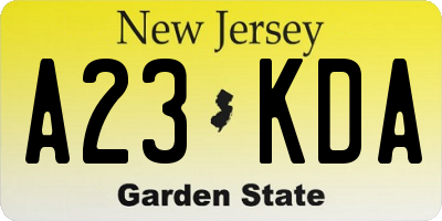 NJ license plate A23KDA
