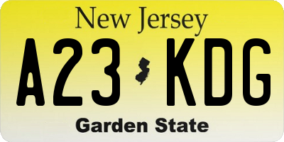 NJ license plate A23KDG